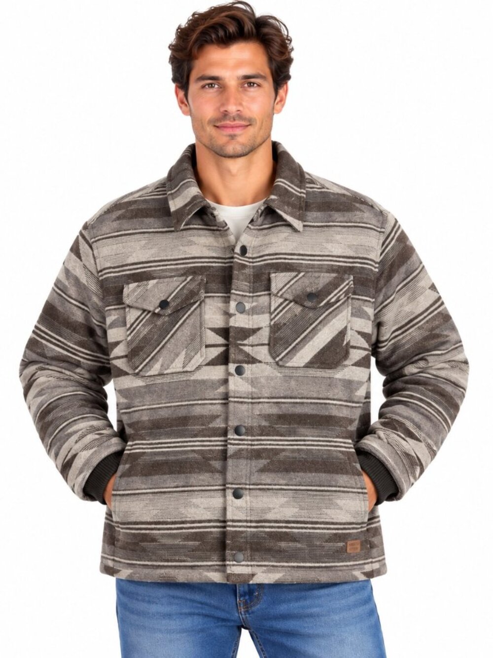 NWT Jachs NY Men’s XXL Gray Brown Aztec Southwest Plaid Jacket Shacket Coat NWT
